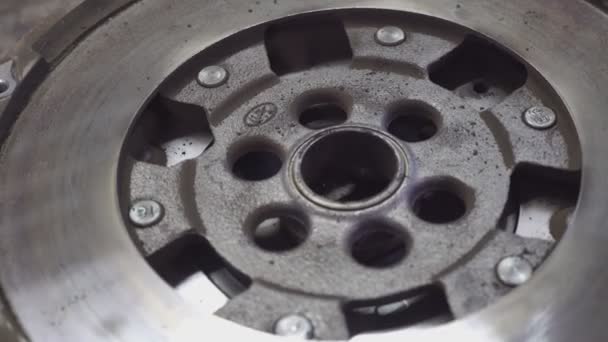 Detail Old Car Flywheel Workshop Car Spare Parts — Stock Video