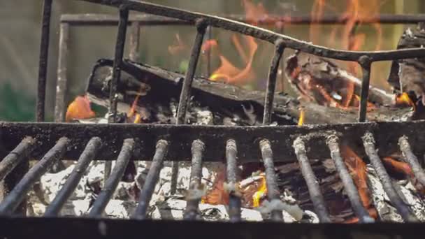 Roken Bbq Detail Een Bbq Met Rook Vuur Slow Motion — Stockvideo