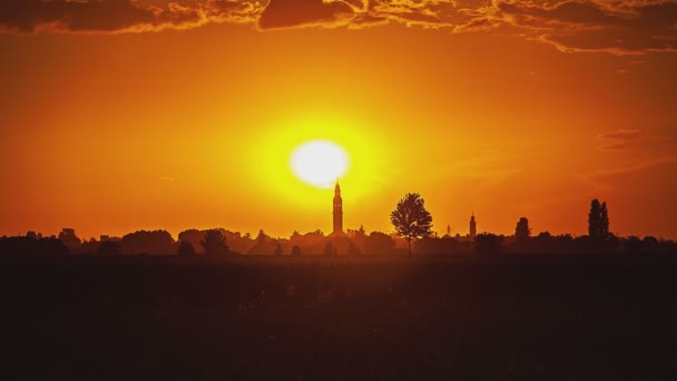 Zachód Słońca Pomarańczowy Krajobraz Wsi Lecie — Wideo stockowe
