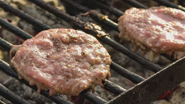 Lezzetli Hamburgerler Izgarada Pişiyor — Stok video