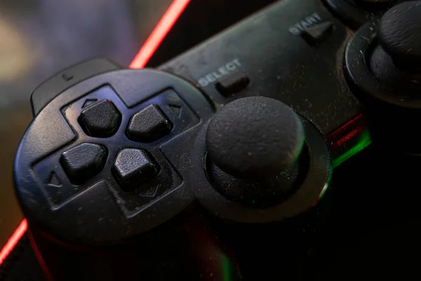 Joypad Jogos Detalhe Uma Cena Escura Com Foco Seletivo — Fotografia de Stock