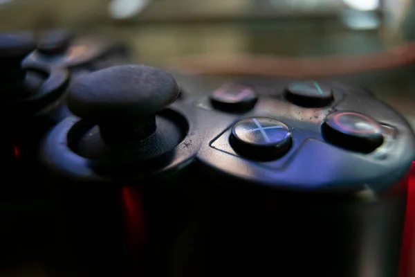 Joypad Jogos Detalhe Uma Cena Escura Com Foco Seletivo — Fotografia de Stock