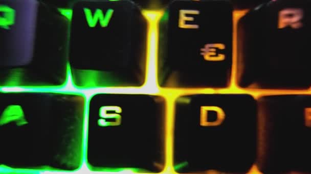 Gaming Backlit Keyboard Detail Dark Macro Shot — Stock Video
