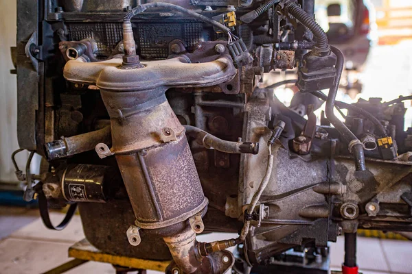 Detalle Motor Coche Viejo Oxidado Taller — Foto de Stock