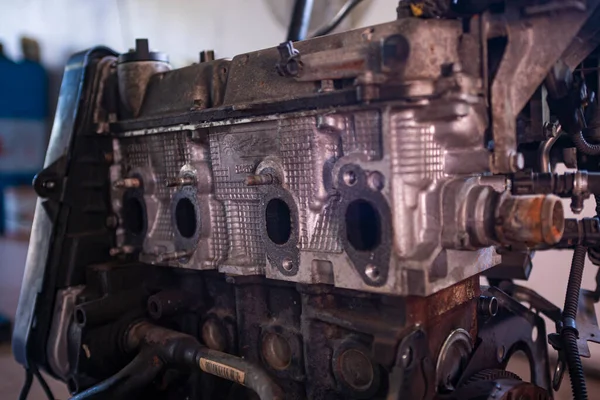 Detalle Motor Coche Viejo Oxidado Taller — Foto de Stock