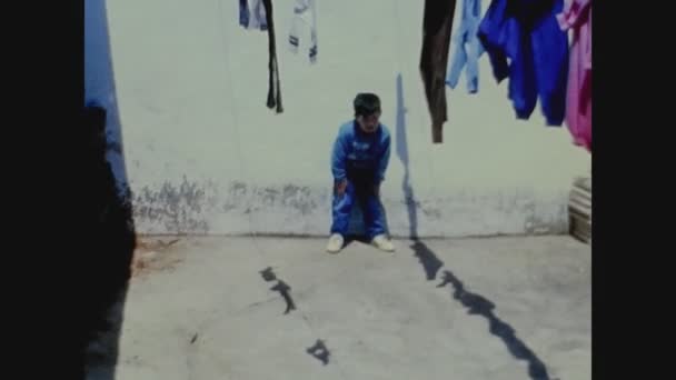 Barcelona Spain October 1980 Child Plays Football Home — Stock Video