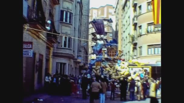 Valencia Spain October 1981 Валенсия Фаллас Уличный Парад Празднование — стоковое видео