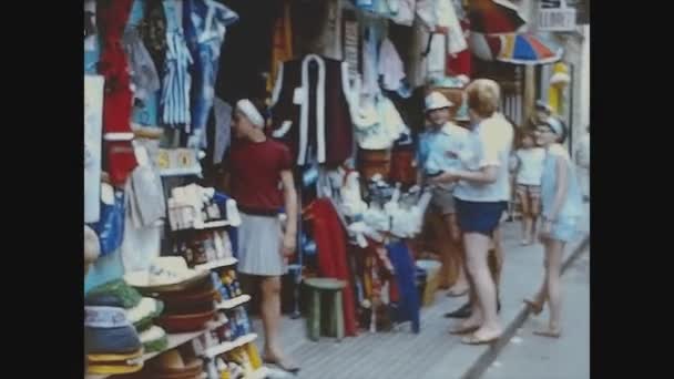 Lloret Mar Spain June 1965 People Street Market Stalls — 图库视频影像