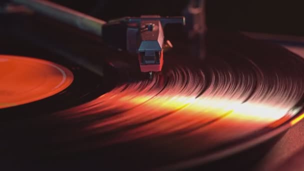 Vinyl Record Turntable Play Low Light — Stock Video