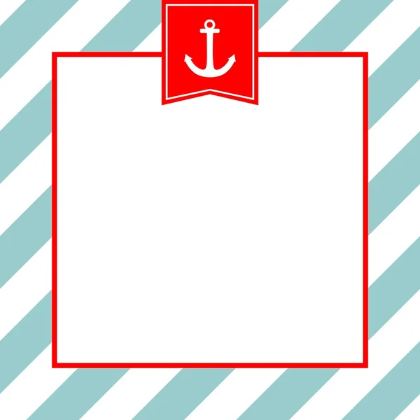 Scheda vettoriale nautica con ancora, fondo rosso e strisce bianche blu — Vettoriale Stock