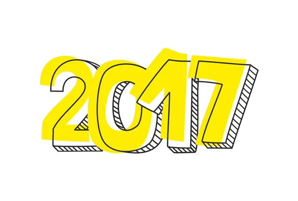 New Year 2017 vector yellow sign isolated on white background — Stock Vector