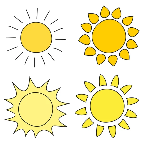 Set of hand drawn yellow sun vector illustrations — Stock Vector