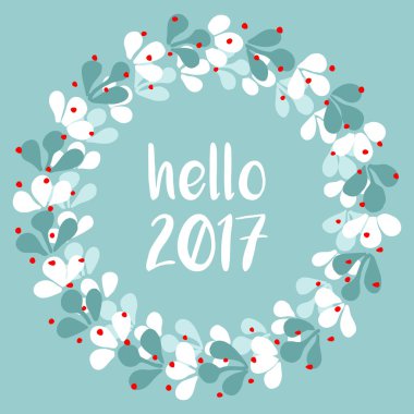 Nane yeşili arka plan üzerinde izole çelenk Merhaba yeni yıl 2017 beyaz vektör