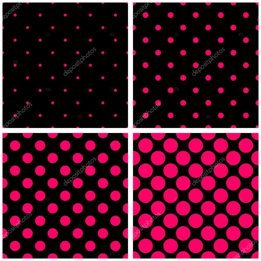 Tile Vector Pattern Set With Small And Big Neon Pink Polka Dots On
