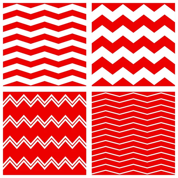 Tile vector pattern set with red and white zig zag — Stock Vector