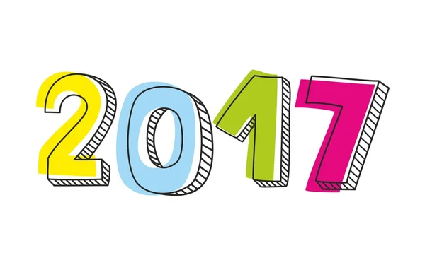 Nouvel An 2017 signe vecteur pastel dessiné à la main isolé sur fond blanc — Image vectorielle