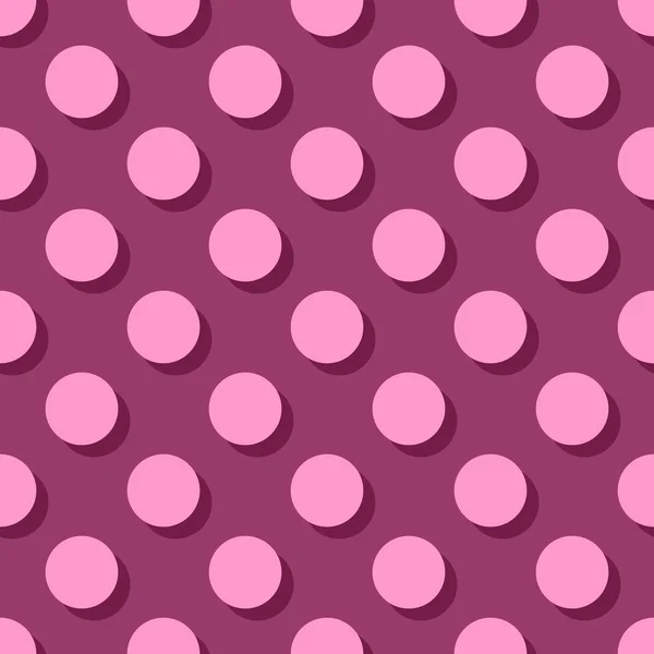 Patrón vector azulejo grandes lunares rosados con sombra sobre fondo pastel — Vector de stock