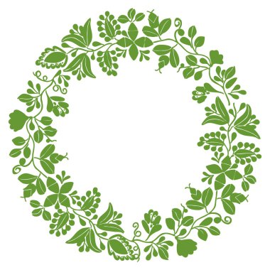 Beyaz zemin üzerine yeşil defne çelengi dekoratif vektör çerçeve