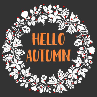 Sonbahar çelenk vektör kart Merhaba