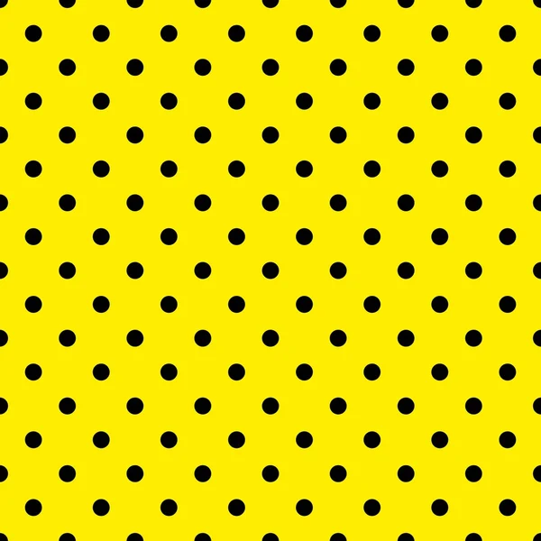 Tile vector pattern with black polka dots on yellow background — Stock Vector