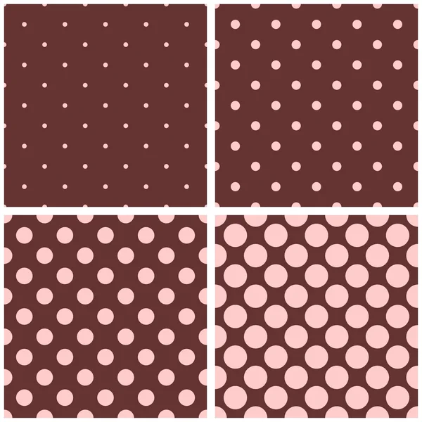 Azulejos patrón vectorial conjunto con pastel rosa pequeños y grandes lunares sobre fondo marrón — Archivo Imágenes Vectoriales