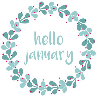 Ocak ayı kış suluboya çelenk vektör kart Merhaba