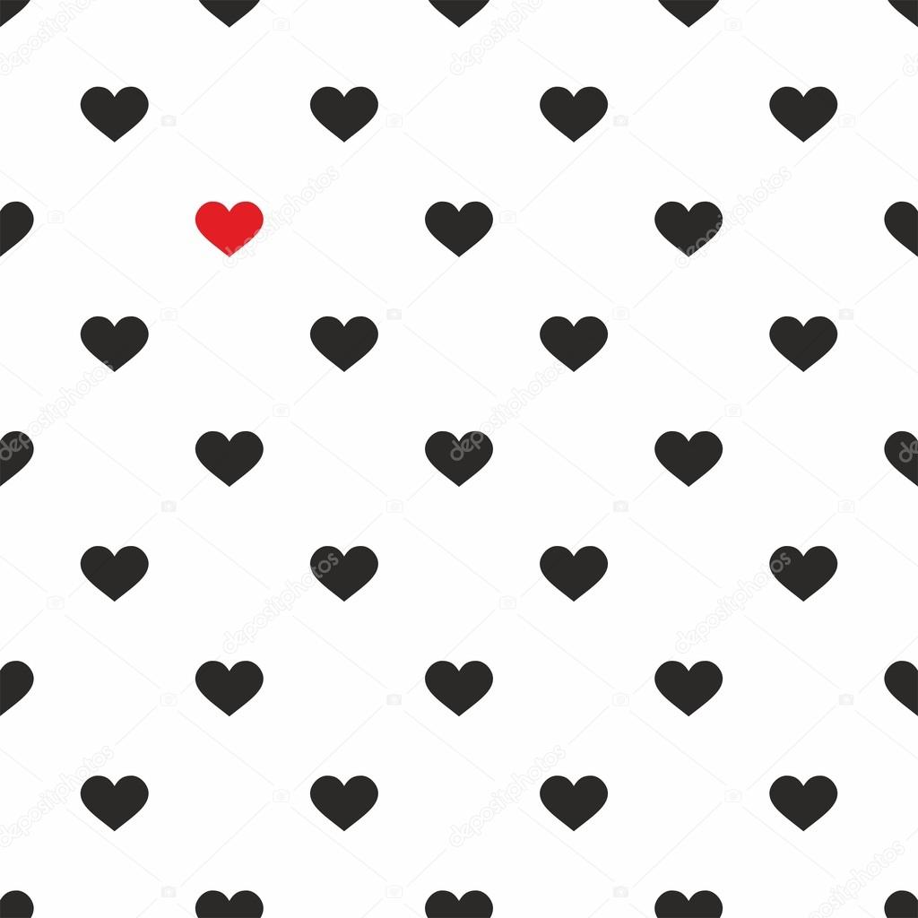 Tile Cute Pattern With Pink And Black Hearts On White Background Tile Cute Pattern With Pink And Black Hearts On White Background