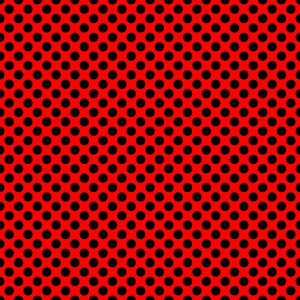 Fliesen-Vektormuster mit schwarzen Tupfen auf rotem Hintergrund — Stockvektor
