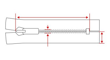 Fermuar boyut. Beyaz arka plan üzerinde izole ZIP belirtimi vektör çizim.