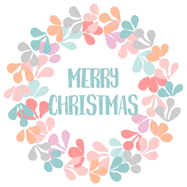 Merry Christmas pastel floral vector card with wreath — Stock Vector
