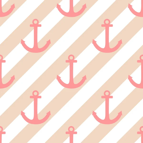 Kakel sjöman vektor mönster med rosa ankare och vita ränder på pastell bakgrund — Stock vektor