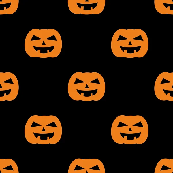 Halloween tile vector pattern with orange pumpkin on black background — Stock Vector