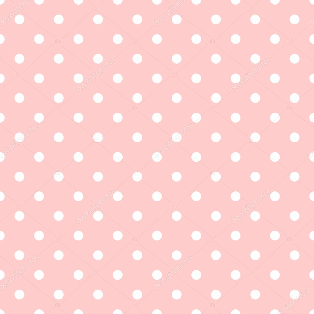 Tile vector pattern with white polka dots on pastel pink background