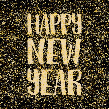 Yeni yılınız kutlu olsun. Siyah arkaplana altın vektör dilekleri çizildi.