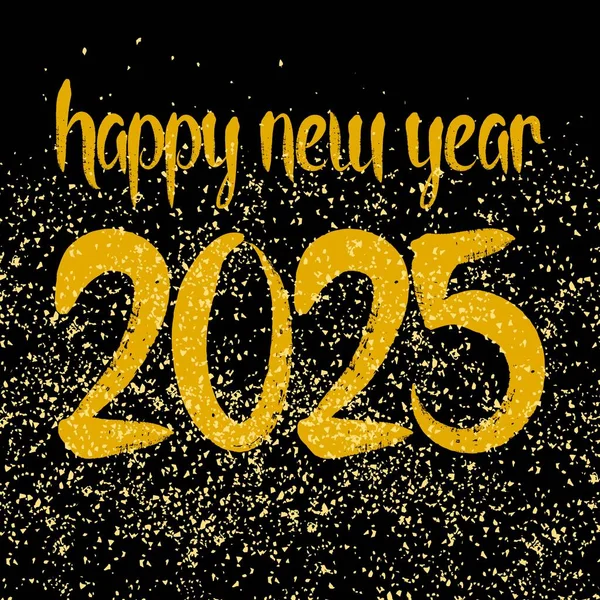 Feliz Ano Novo 2025 Mão Desenhada Desejos Vetor Dourado Fundo —  Vetores de Stock