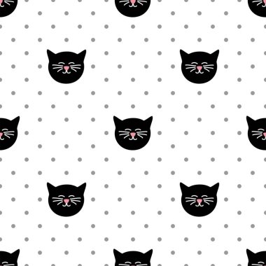 Beyaz arkaplanda kediler ve benekli döşeme vektör deseni