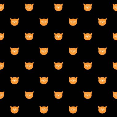 Soyut renksiz, koyu arkaplanda turuncu kediler var.