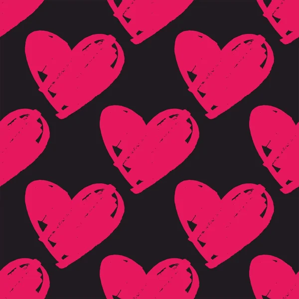 Πλακάκια Διάνυσμα Μοτίβο Ροζ Καρδιές Μαύρο Φόντο — Διανυσματικό Αρχείο