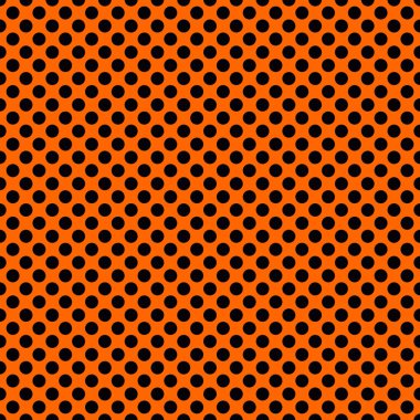 Turuncu zemin üzerinde dikişsiz siyah benekli döşeme vektör deseni, doku veya arkaplan