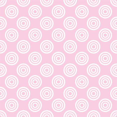 Pembe arka planda beyaz benekli kusursuz vektör deseni. Kartlar, albümler, arka planlar, sanatlar, el sanatları, kumaşlar, dekorasyon veya albümler için