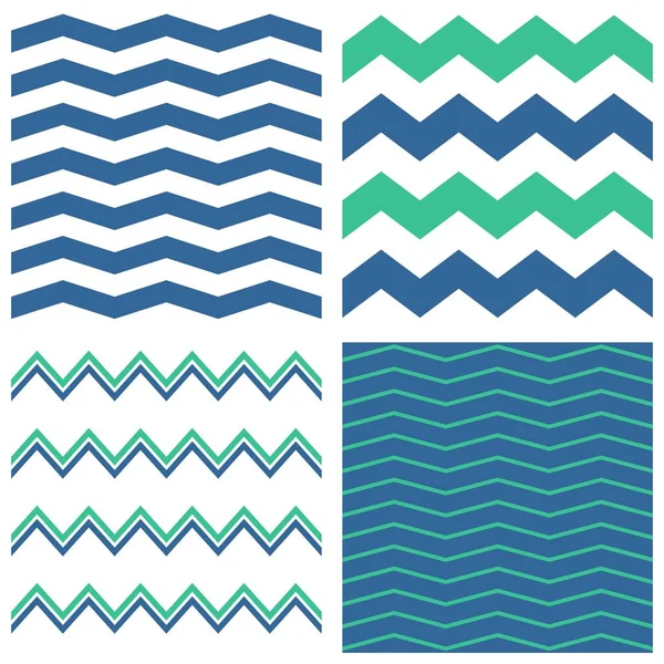 Tile Vector Chevron Patroon Set Met Zeiler Blauw Wit Zig — Stockvector