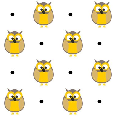 Beyaz arkaplanda baykuş ve noktalı döşeme vektör deseni