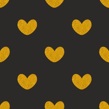 Siyah zemin üzerinde altın kalpli ve benekli döşeme vektör deseni