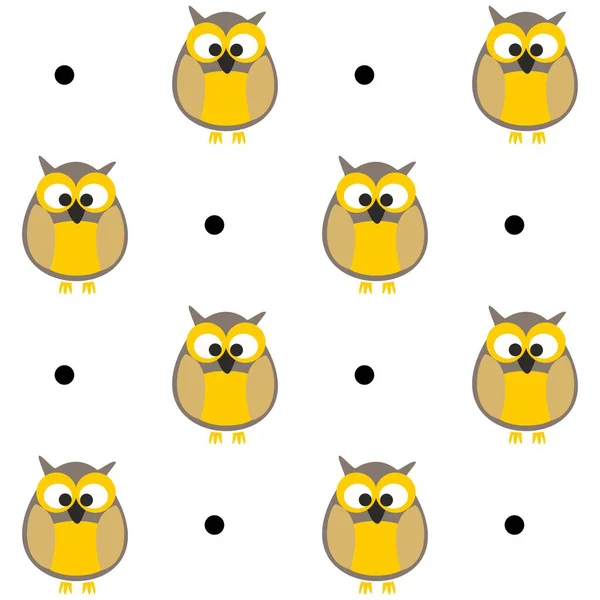 Tile Vector Pattern Owls Dots White Background — Stock Vector