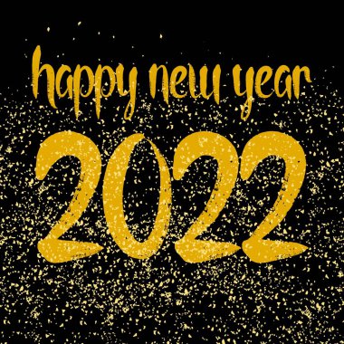 Mutlu yıllar 2022, siyah arkaplana altın vektör dilekleri çizildi.