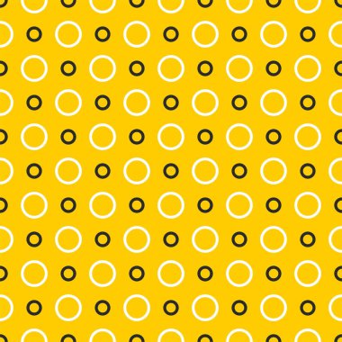 Güneşli sarı arka planda siyah ve beyaz noktalı kusursuz vektör deseni