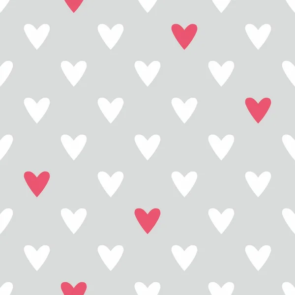 Fliesen Vektormuster Mit Handgezeichneten Rosa Und Weißen Herzen Auf Grauem — Stockvektor