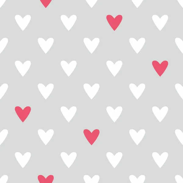 Patrón Vectores Azulejos Con Dibujado Mano Corazones Color Rosa Blanco — Vector de stock