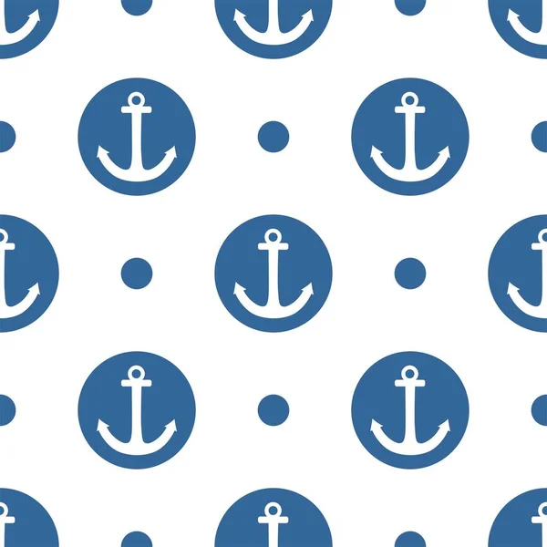 Tile Sailor Vector Pattern White Anchor Polka Dots Pastel Blue — Stock Vector