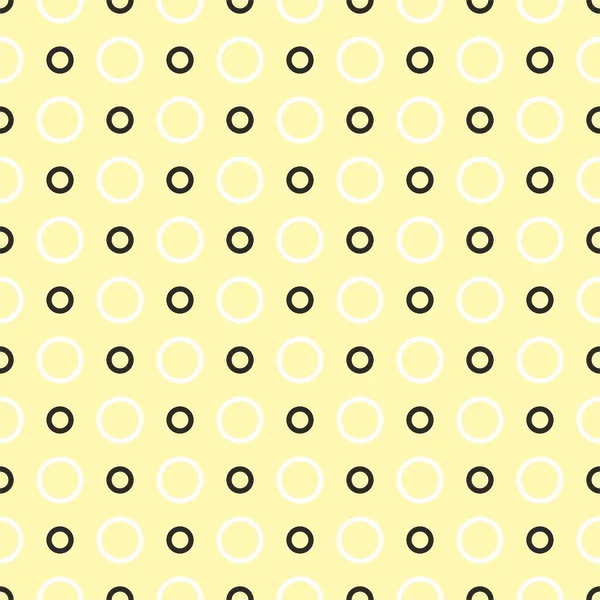 明るい黄色の背景に黒と白のドットとシームレスなベクトルパターン — ストックベクタ